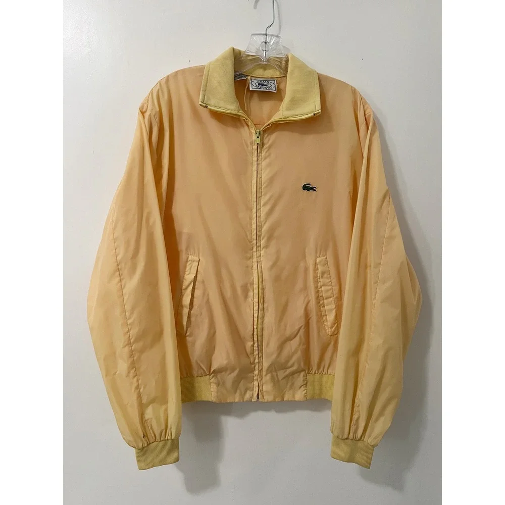 IZOD Lacoste Mens Lightweight Zip Up Jacket Pale Yellow Retro Sportswear Large